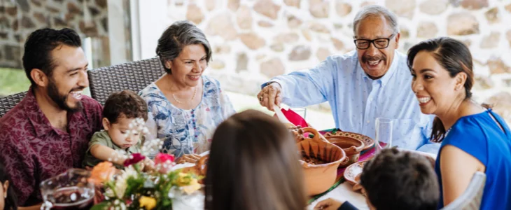 Family sitting around table for dinner